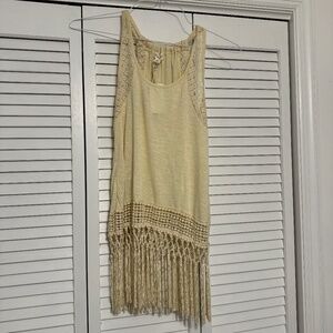 Taylor and Sage, x small, off-white tank with long fringe